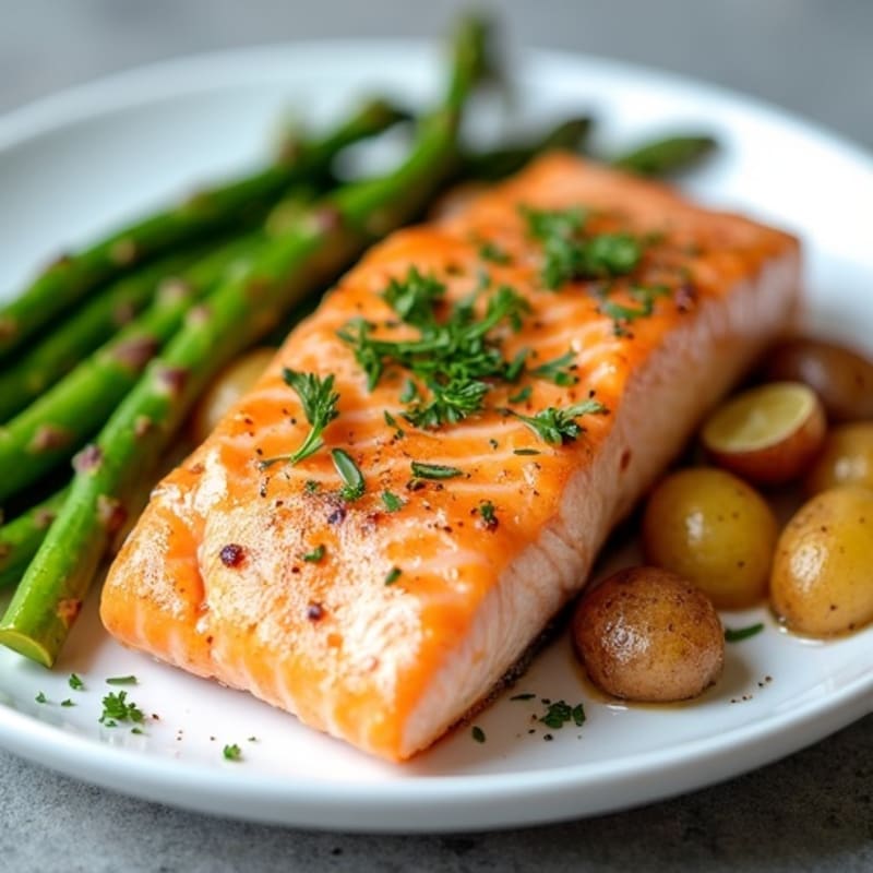 Crispy Roasted Potatoes with Lemon-Herb Salmon and Asparagus