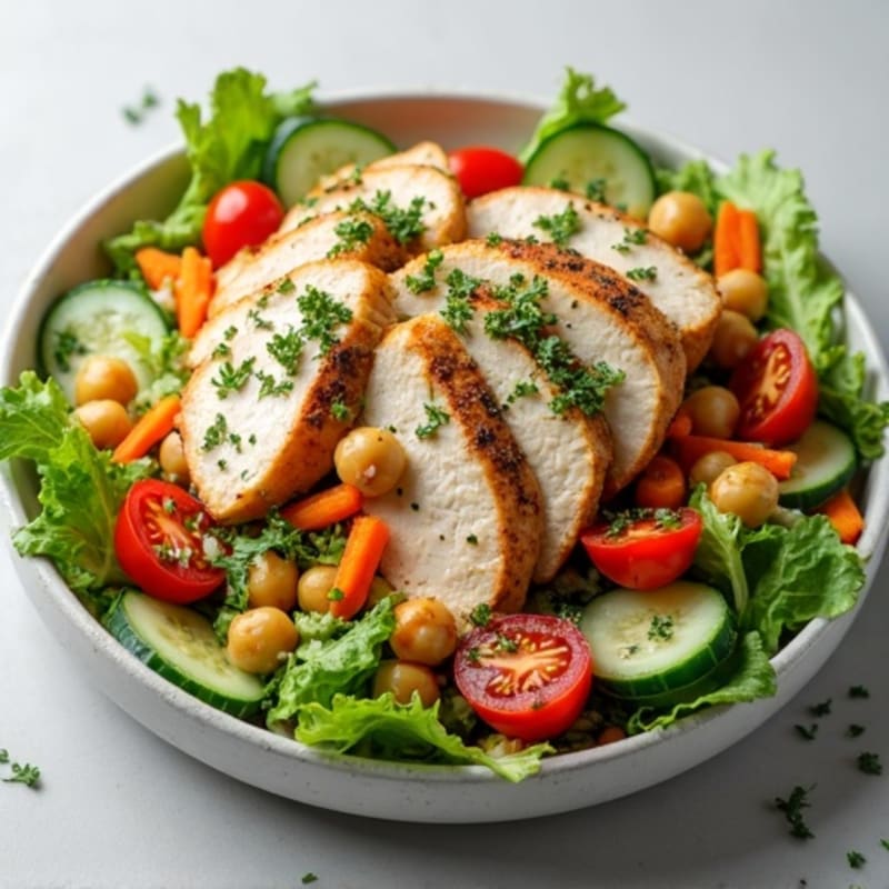 Chicken Chopped Salad with Chickpeas, Crispy Vegetables, and Creamy Herb Dressing