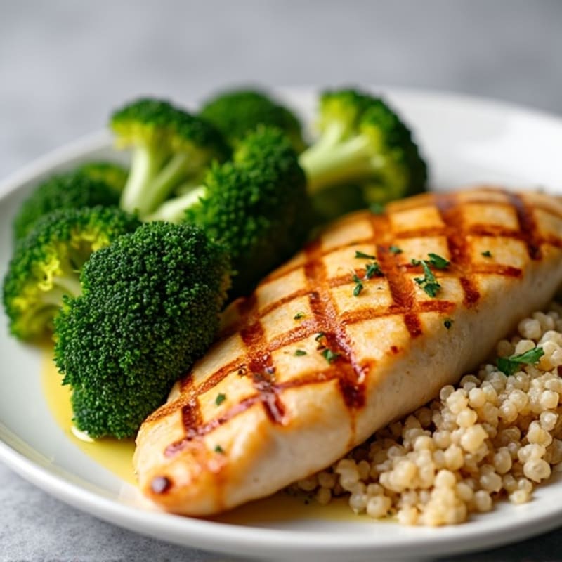 Grilled Chicken Breast with Quinoa and Roasted Broccoli