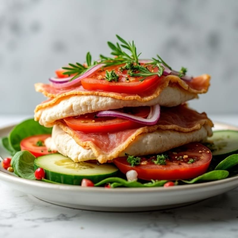 Lean Turkey-Prosciutto Stack with Fresh Mediterranean Vegetables