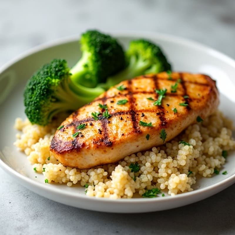 Grilled Chicken Breast with Quinoa and Steamed Broccoli