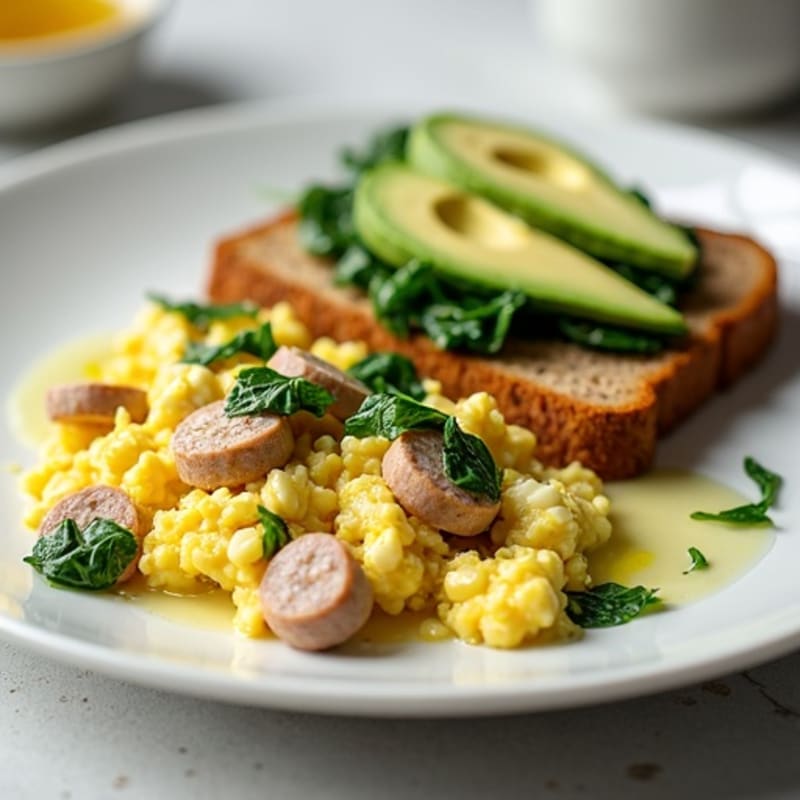 Scrambled Egg Whites with Spinach and Turkey Sausage