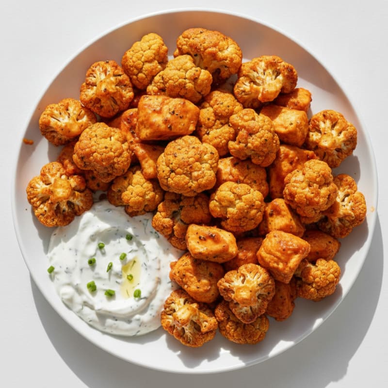 High-Protein Buffalo Cauliflower and Chicken Bites