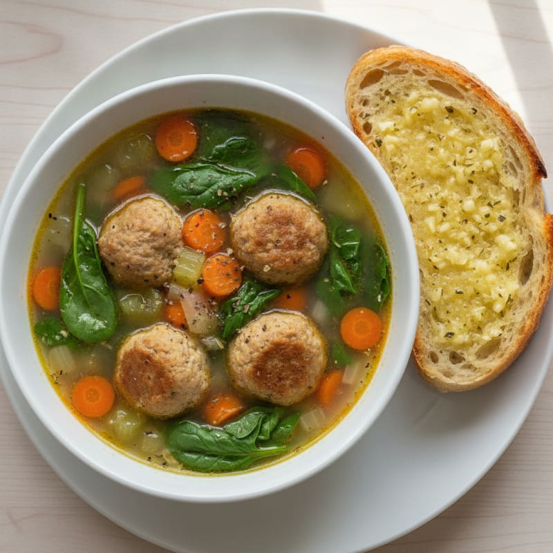 Italian Wedding Soup with Garlic Loaf