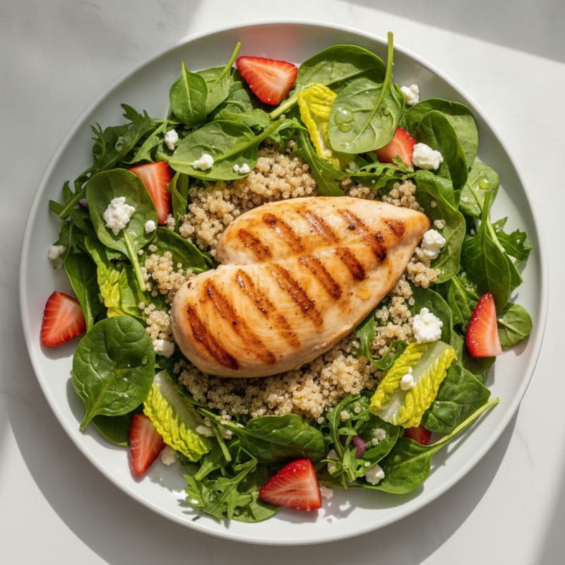 Grilled Chicken Breast with Quinoa and Mixed Greens