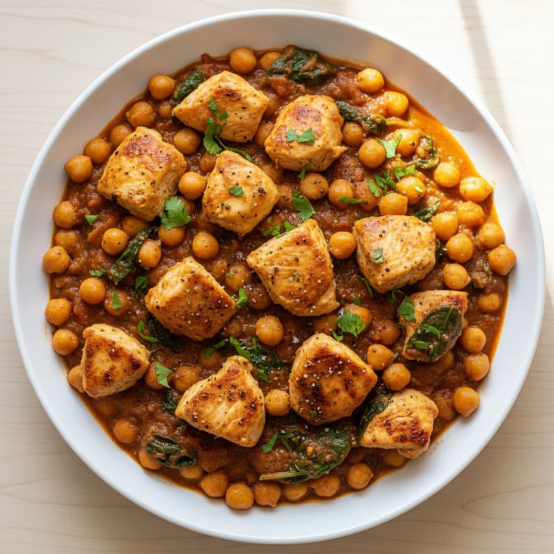 Chickpea and Tomato Masala with Spiced Chicken