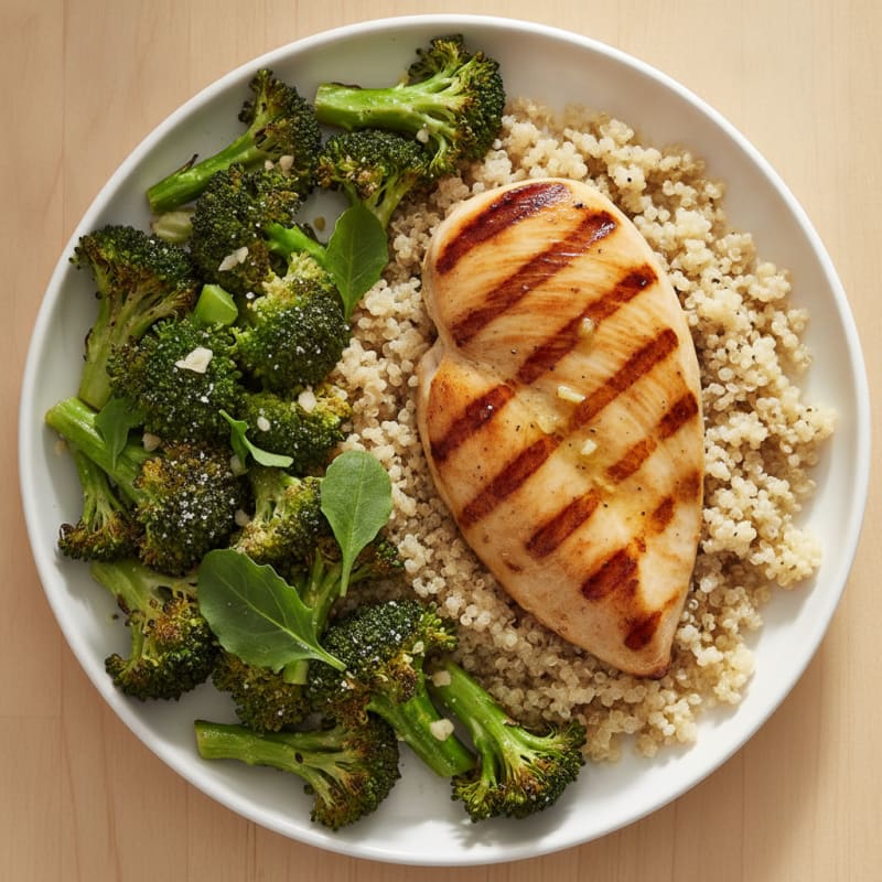 Grilled Chicken Breast with Quinoa and Roasted Broccoli