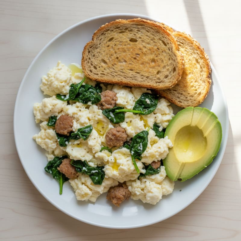 Egg White and Turkey Sausage Scramble with Spinach