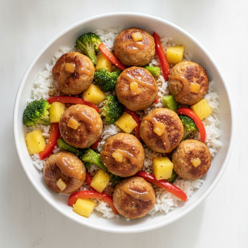 Chicken Pineapple Meatball Rice Bowl