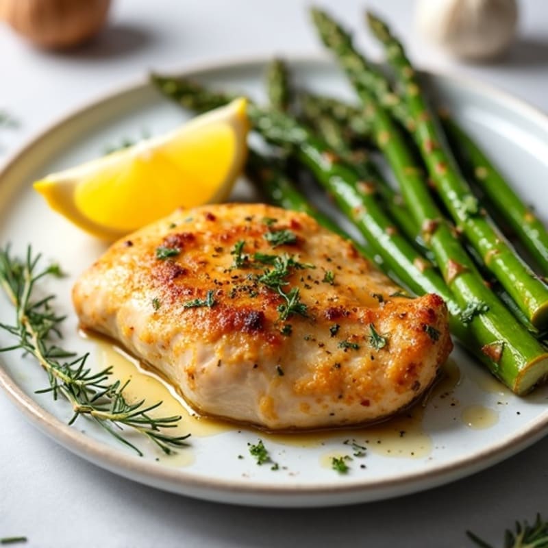 Crispy Lemon Herb Roasted Chicken with Roasted Asparagus