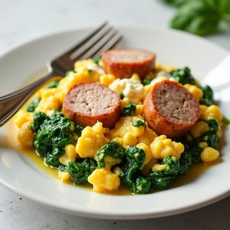 Egg White and Turkey Sausage Scramble with Spinach and Cottage Cheese