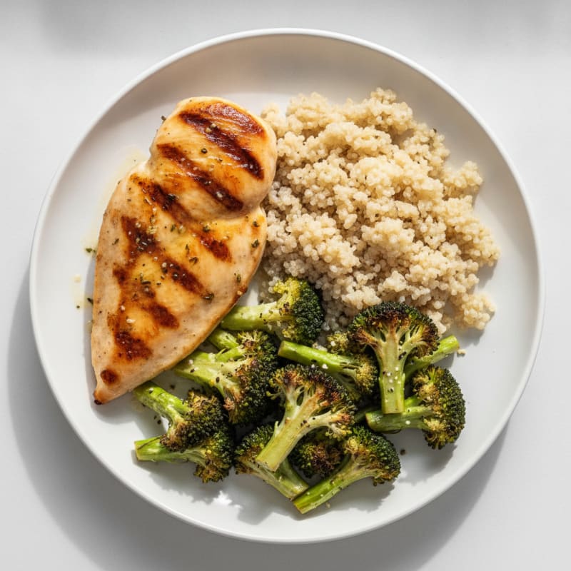 Grilled Chicken Breast with Roasted Broccoli and Quinoa