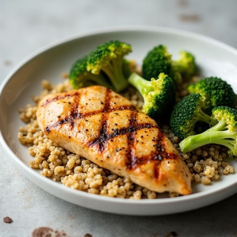 Grilled Chicken Breast with Quinoa and Roasted Broccoli