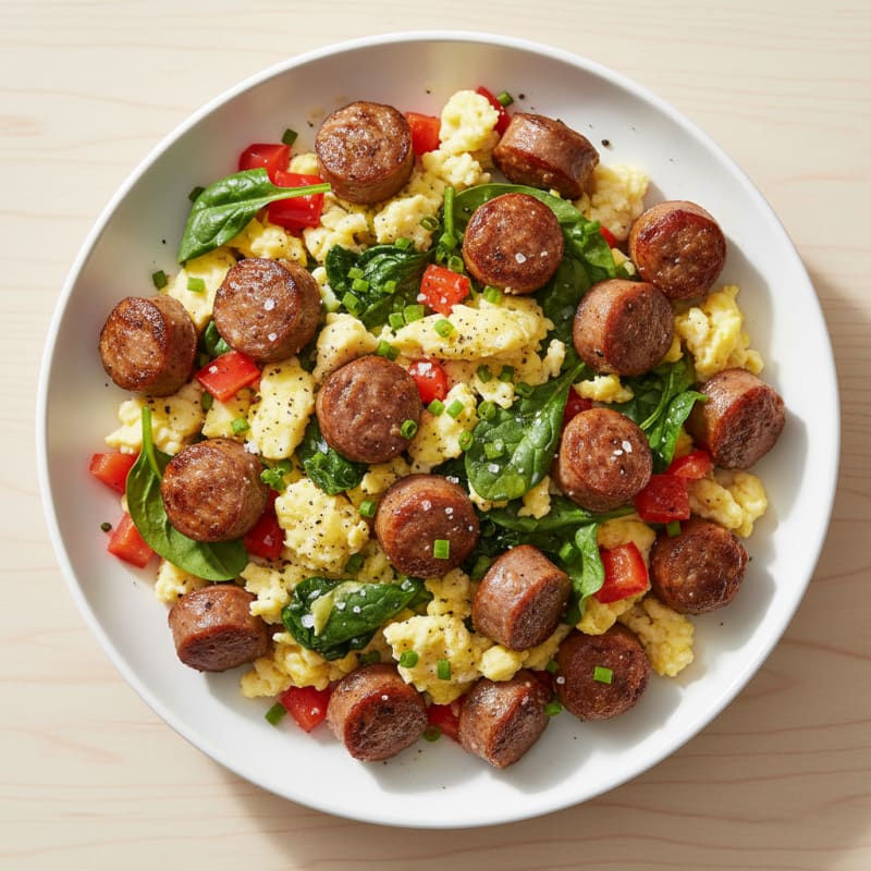 Pan-Seared Hot Dog Sausage and Eggs