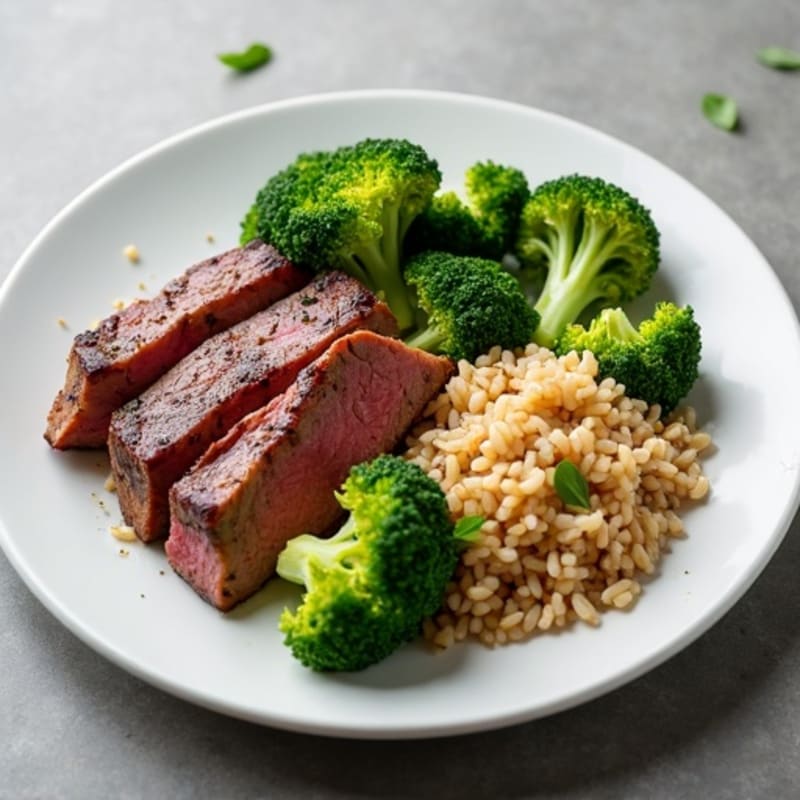 Seared Beef Strips with Broccoli and Brown Rice