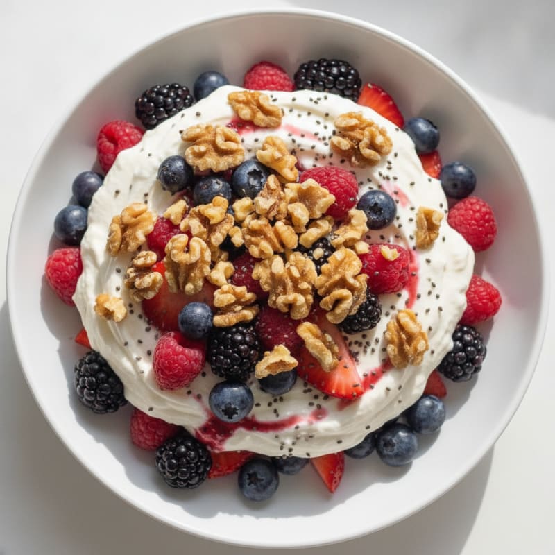Greek Yogurt Protein Mousse with Mixed Berries