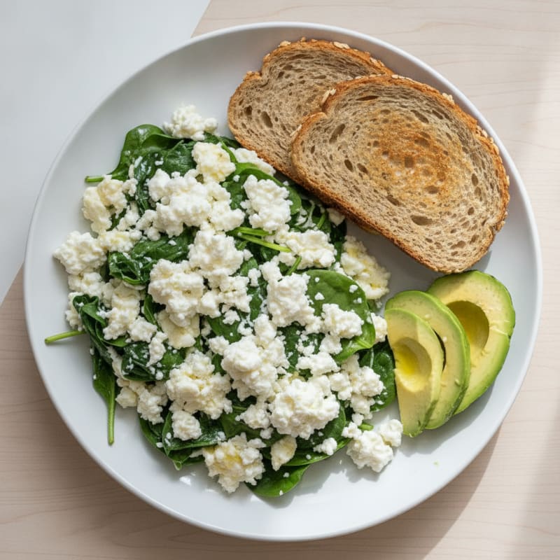 Egg White and Spinach Scramble with Cottage Cheese