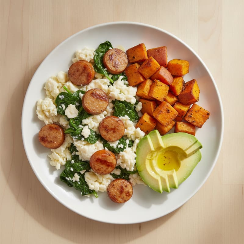 Egg White and Turkey Sausage Scramble with Spinach