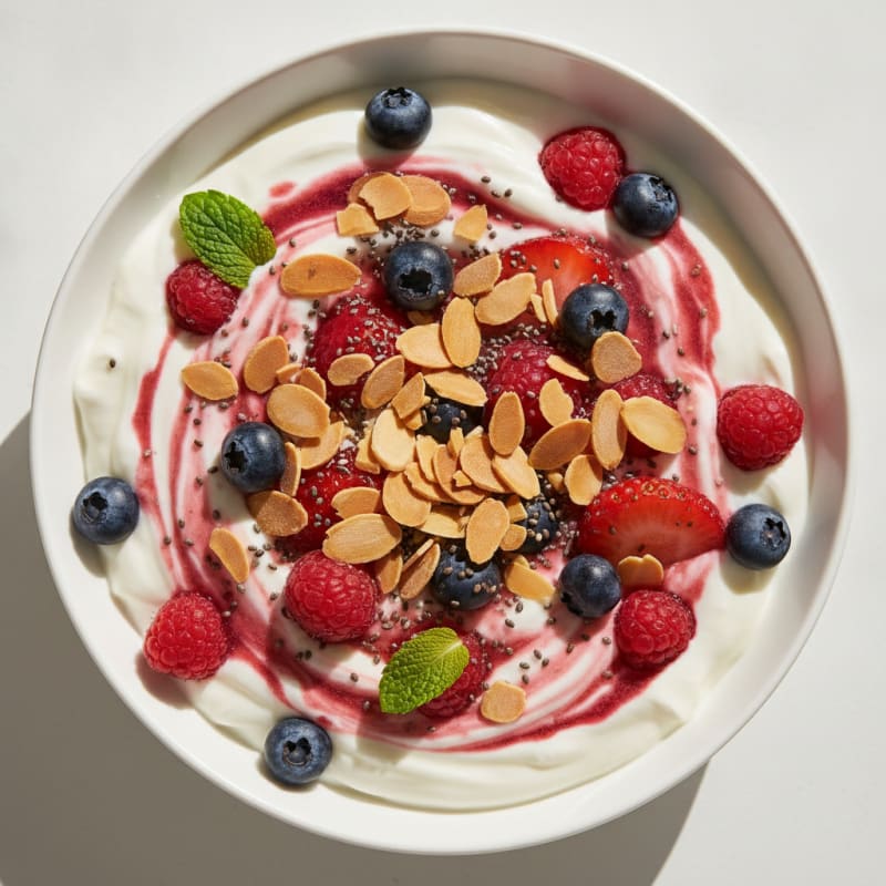 Greek Yogurt Protein Parfait with Mixed Berries and Almonds