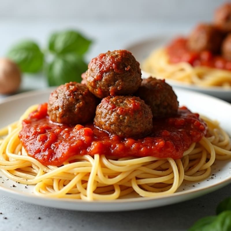 Juicy Lean Beef Meatballs with Whole Wheat Spaghetti and Herb Tomato Sauce