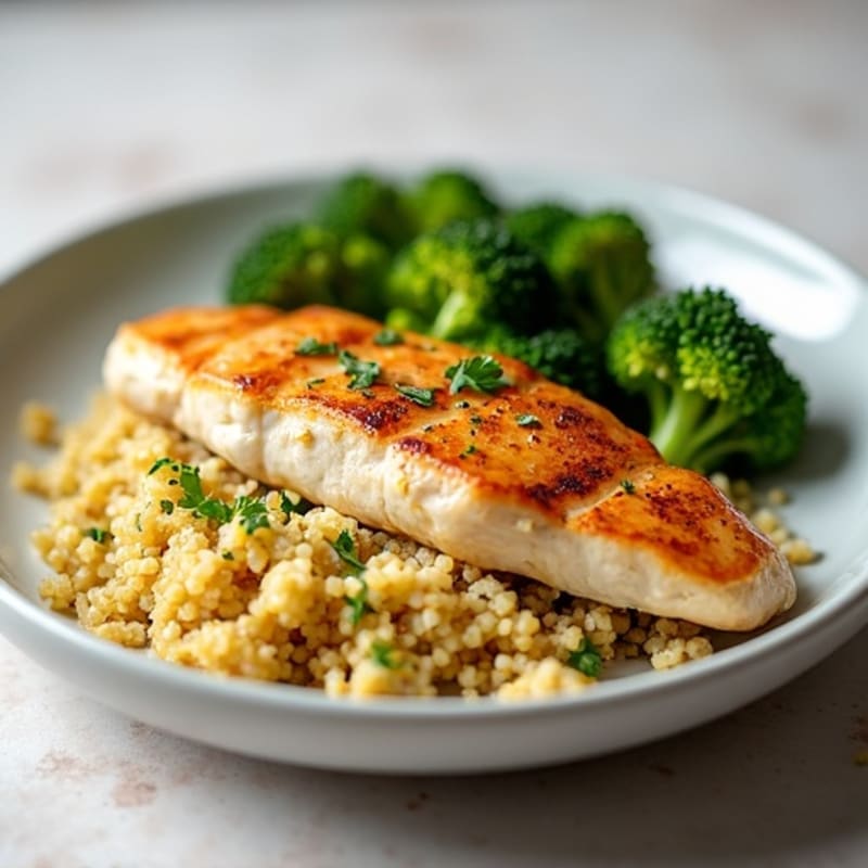Seared Chicken Breast with Quinoa and Roasted Broccoli