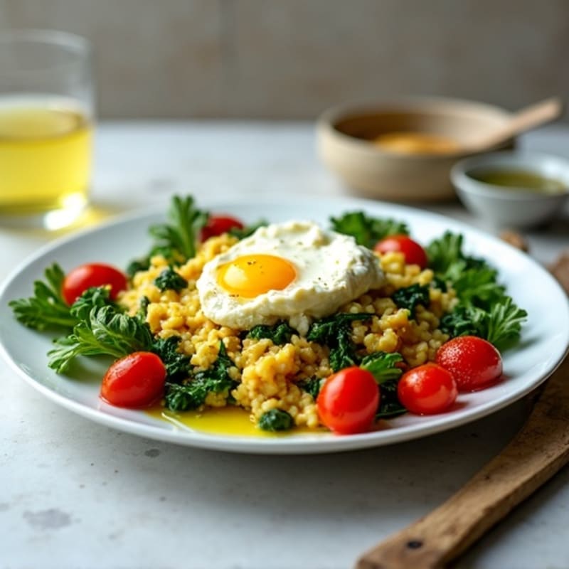 Egg White Spinach Scramble with Cottage Cheese and Roasted Cherry Tomatoes
