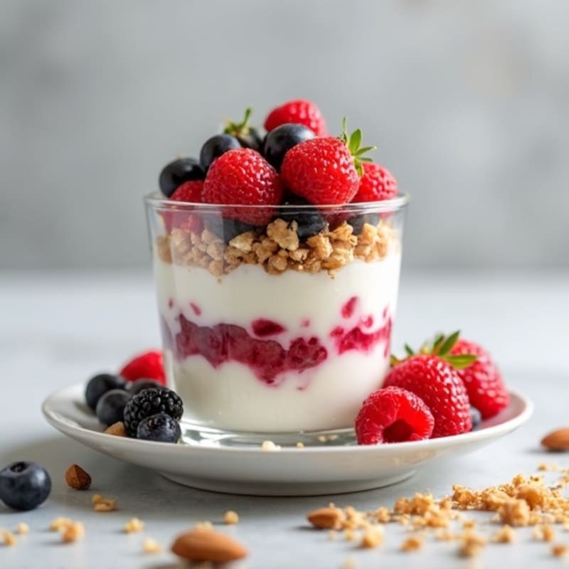 Fresh Berry Yogurt Parfait with Honey-Almond Crunch