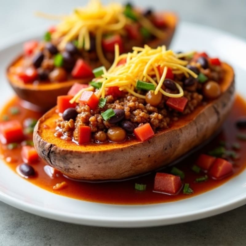 Lean Turkey Chili Loaded Sweet Potato Boats