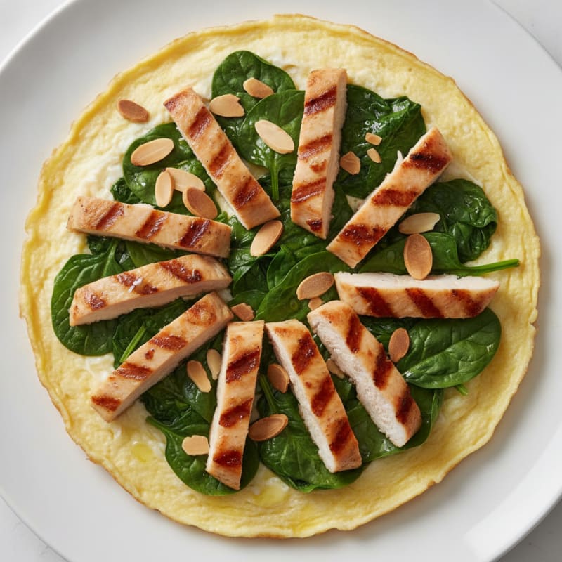 Egg White Omelette with Grilled Chicken and Sautéed Spinach