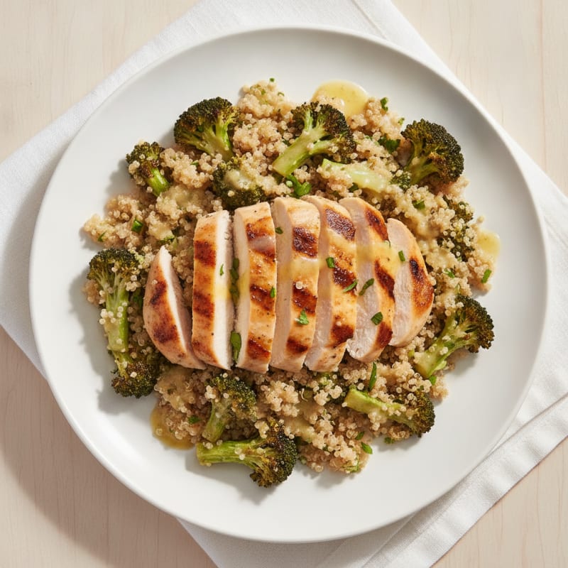 Grilled Chicken and Quinoa Salad with Roasted Broccoli