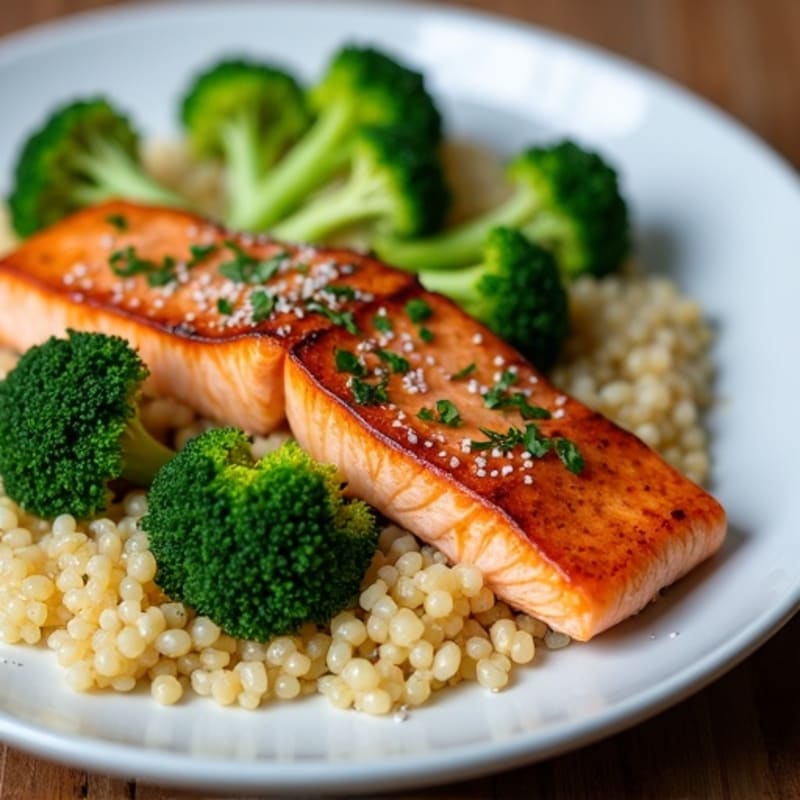 Seared Salmon with Roasted Broccoli and Quinoa