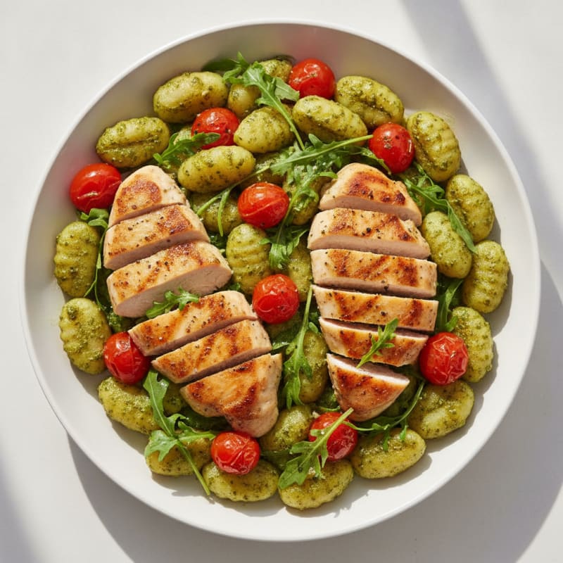 Gnocchi with Arugula Pesto and Cherry Tomatoes