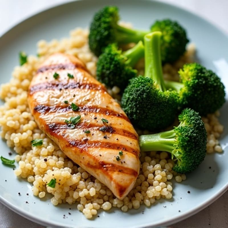 Grilled Chicken Breast with Quinoa and Roasted Broccoli
