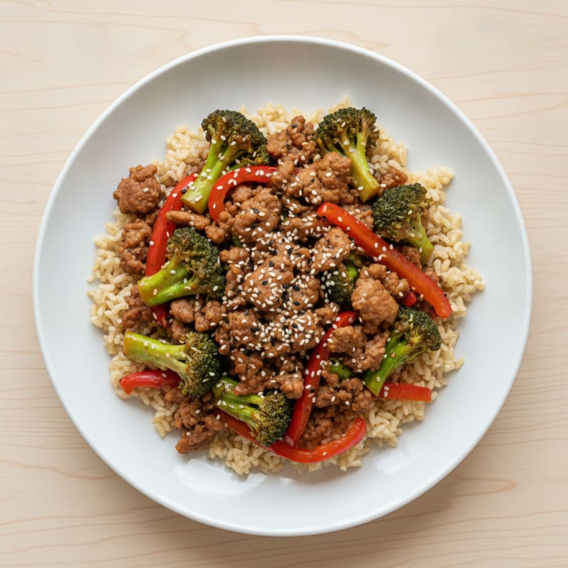 Ground Turkey and Vegetable Stir-Fry with Brown Rice
