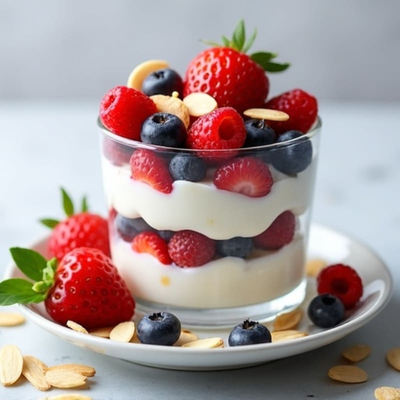 Creamy Greek Yogurt Parfait with Mixed Berries and Almonds