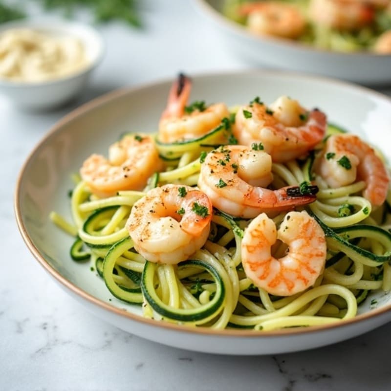Creamy Cauliflower Alfredo Shrimp with Zucchini Noodles