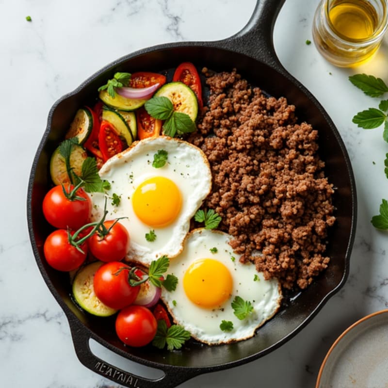 Herb-Seasoned Lean Ground Beef Skillet with Roasted Vegetables