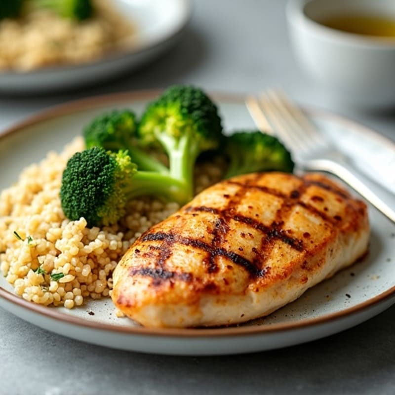 Grilled Chicken Breast with Quinoa and Roasted Broccoli
