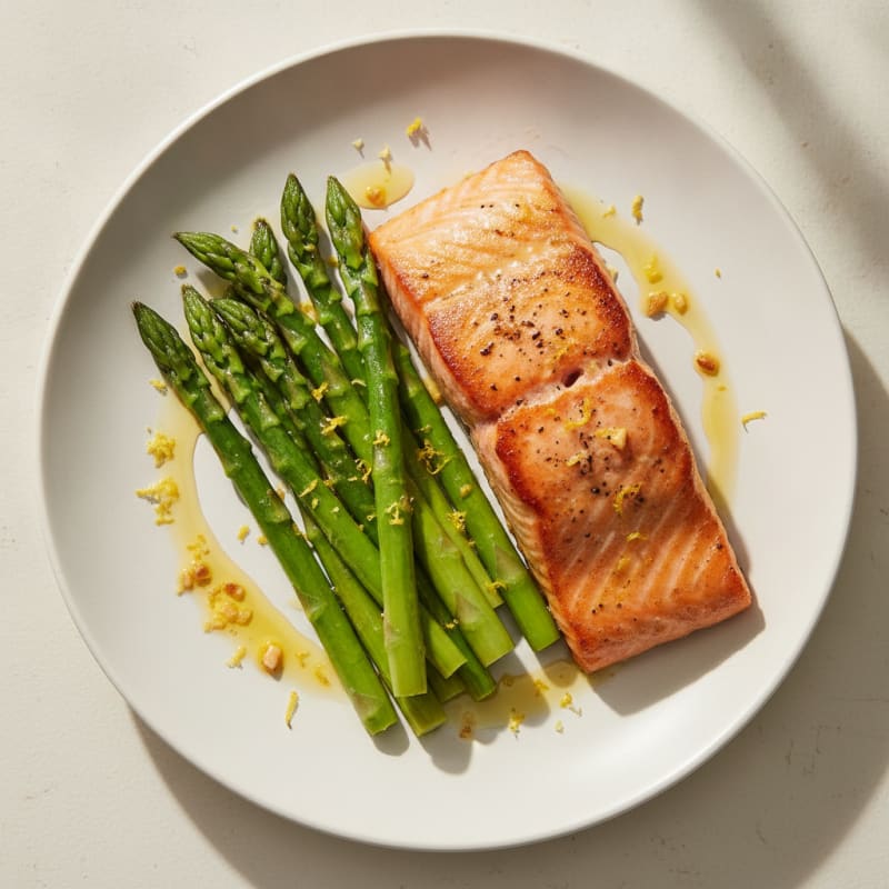 Seared Salmon Fillet with Steamed Asparagus and Lemon Zest