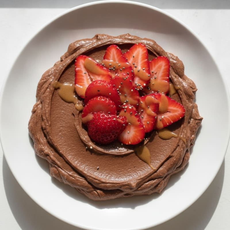 Silky Chocolate Protein Pudding with Sliced Strawberries