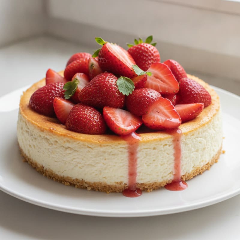 Cottage Cheese Protein Cheesecake with Fresh Strawberries