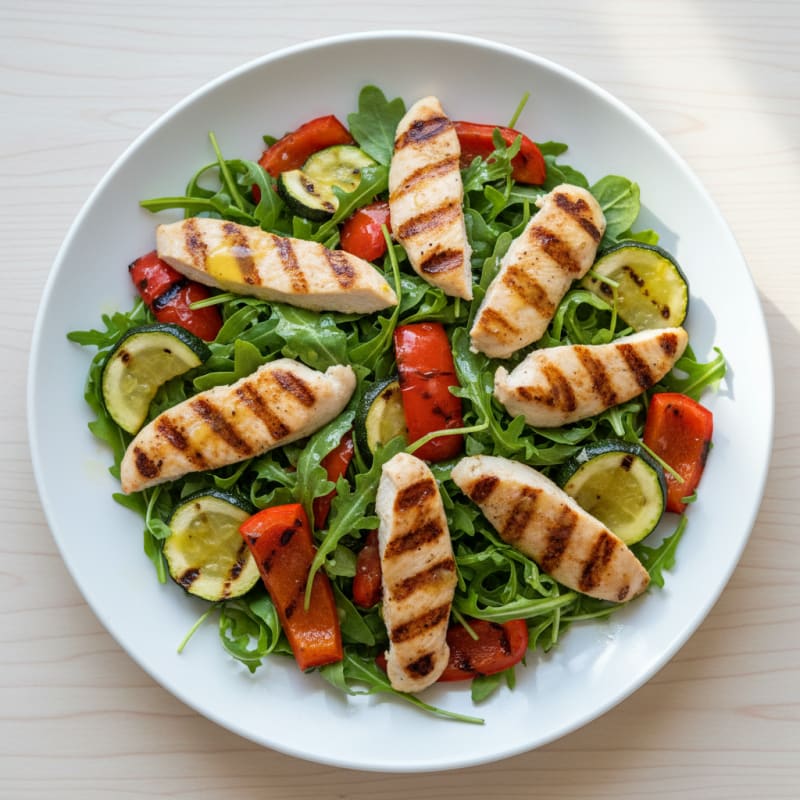 Grilled Chicken and Roasted Vegetable Salad with Lemon Vinaigrette
