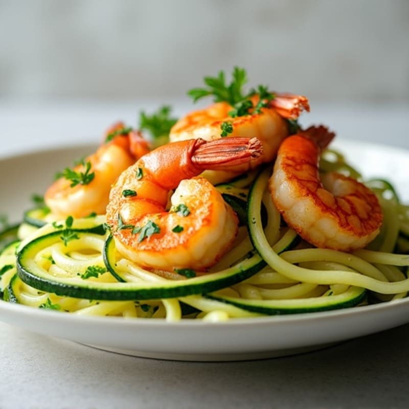Garlic Lemon Pan-Seared Shrimp with Zucchini Noodles and Fresh Parsley