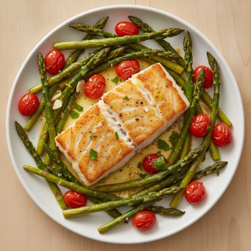 Pan-Seared Alaskan Cod with Roasted Asparagus