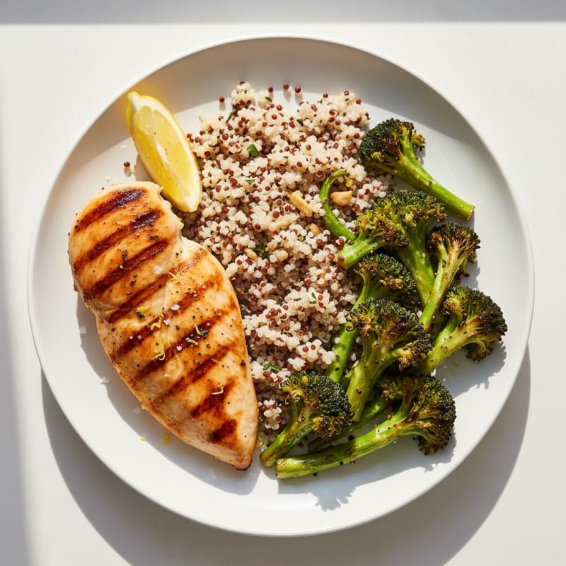 Grilled Chicken Breast with Quinoa and Roasted Broccoli