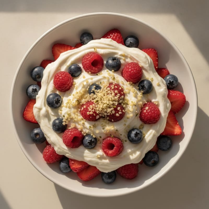 Vanilla Greek Yogurt Protein Parfait with Collagen Peptides and Mixed Berries