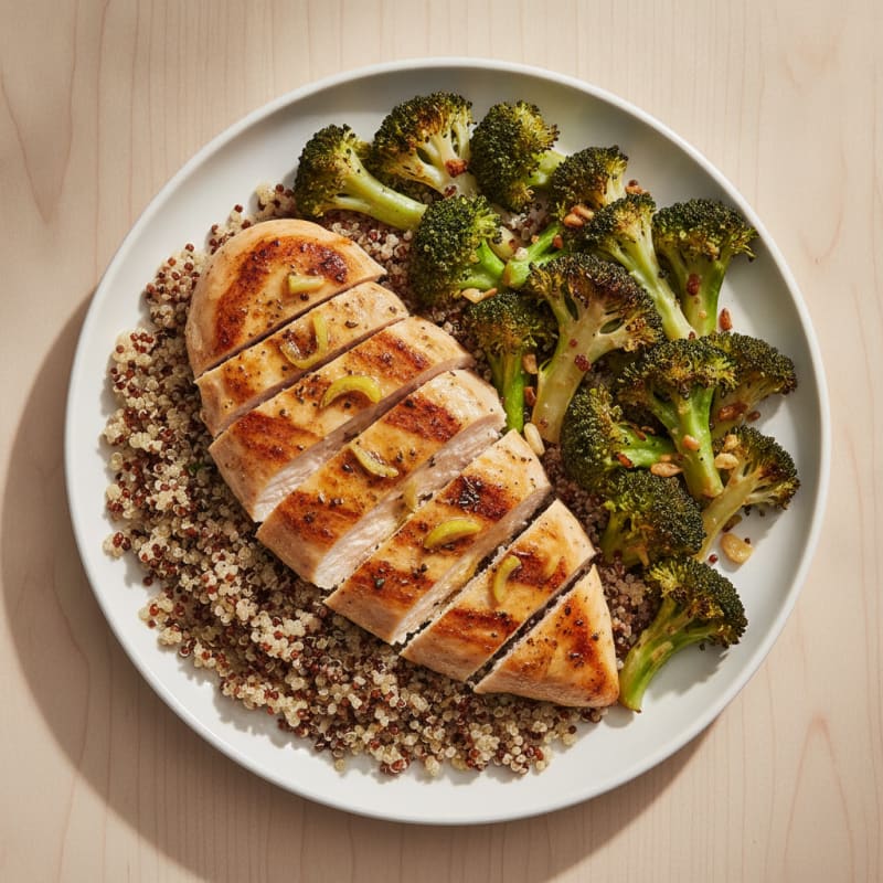 Grilled Chicken Breast with Quinoa and Roasted Broccoli