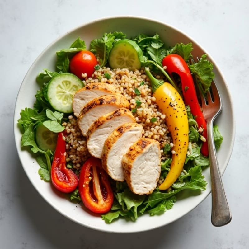 Grilled Chicken Salad Bowl with Roasted Veggies and Quinoa