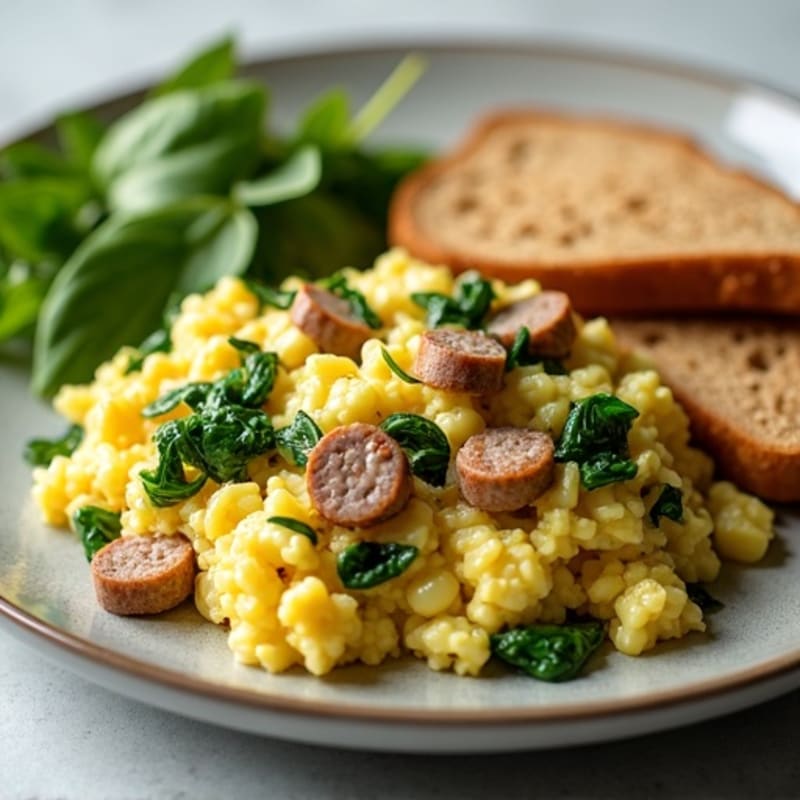 Egg White and Spinach Scramble with Turkey Sausage