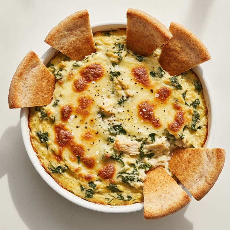 Baked Spinach Artichoke Dip with Toasted Pita